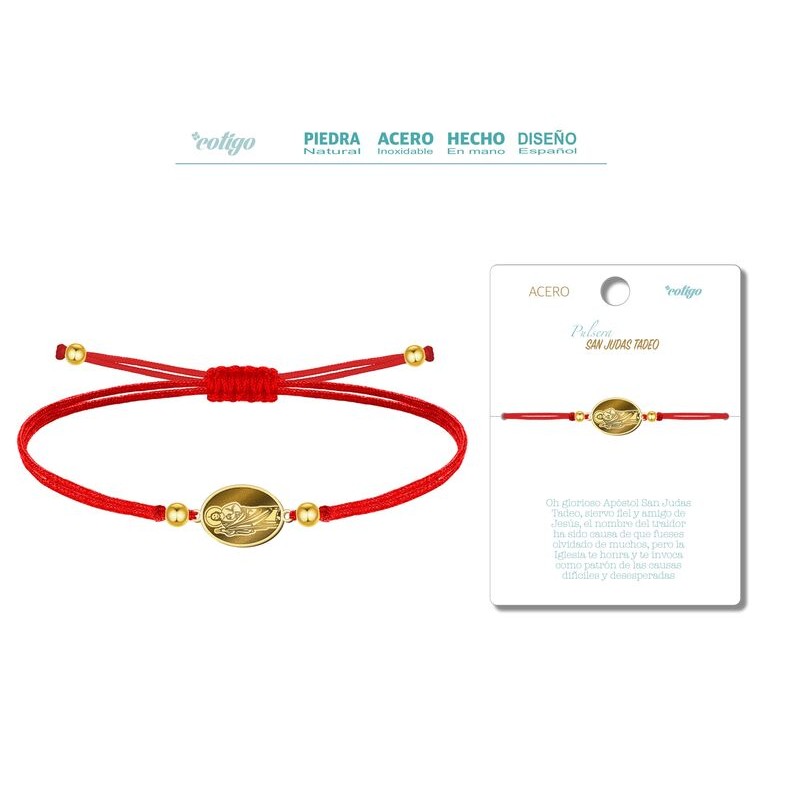Pulsera Hilo Rojo San Judas Tadeo Color Dorado  - Coleccion Medalla de Santos